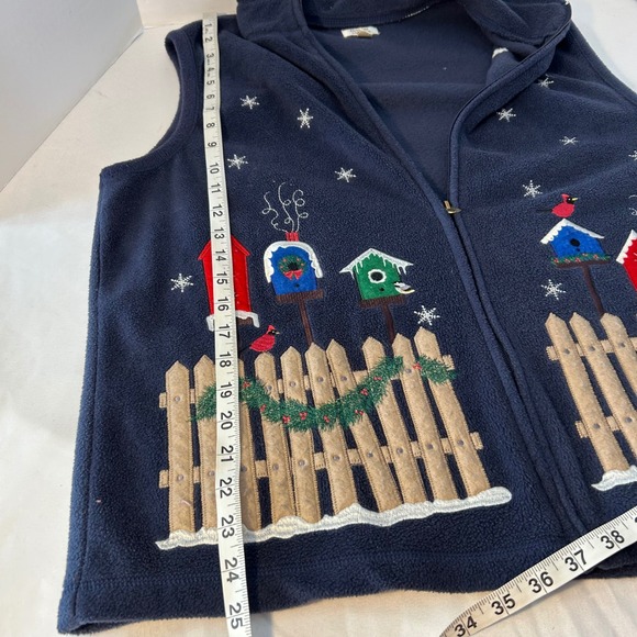 Baxter & Wells Womens Fleece Vest Blue Birdhouse Winter Snowflake‎ Christmas XL - Picture 4 of 6